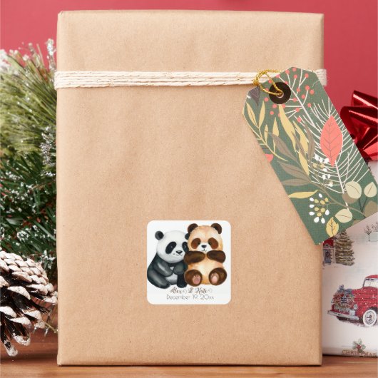 Sticker Carré Couple d'ours mignon | Mariage romantique (vacances)