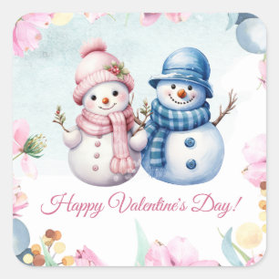 Sticker Carré Couple Heureuse Sainte-Valentin mignon Snowman