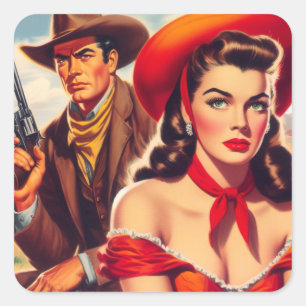 Sticker Carré Couple occidental vintage