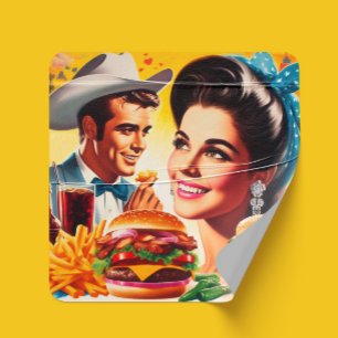 Sticker Carré Couple rétro de fast food