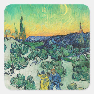Sticker Carré Couple romantique de Van Gogh se promenant sous la