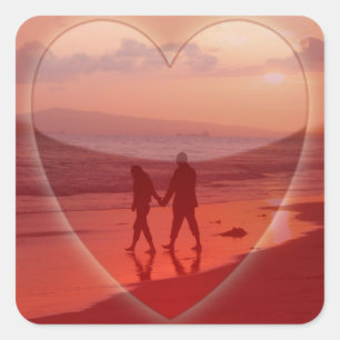 Sticker Carré Couple sur la plage Valentine