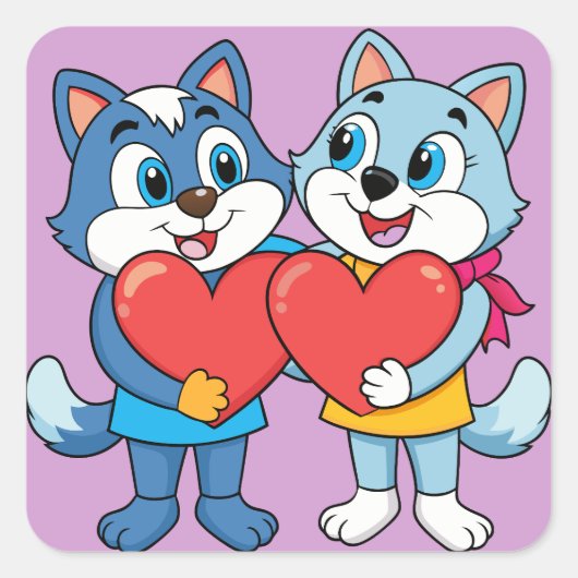 Sticker Carré Couples à critère mignon (Devant)