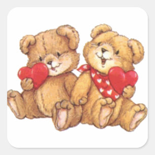Sticker Carré Couples mignons d'ours de nounours de Valentine