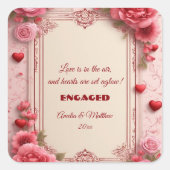 Sticker Carré Couple's Romantic Pink Heart Motifs Floral Engaged (Devant)