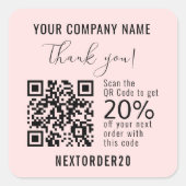 Sticker Carré Coupon de remise QR Code Business Pink Merci (Devant)