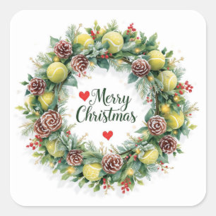 Sticker Carré Courbe de Noël de tennis pour la fête de Noël