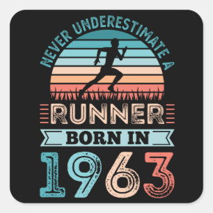 Sticker Carré Coureur né en 1963 60e anniversaire Cadeau coureur