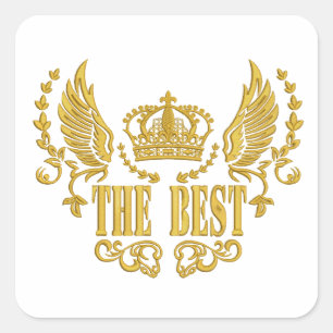 Sticker Carré Couronne Ailes d'Or Le Meilleur
