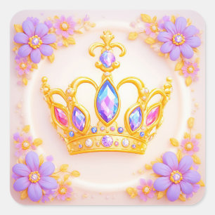 Sticker Carré Couronne de cadre de mariage royal ornée de diaman
