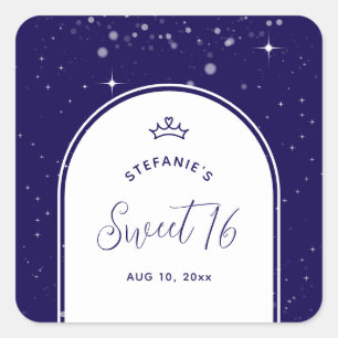 Sticker Carré Couronne de Diadème de Princesse Sweet 16 Bleu Mar