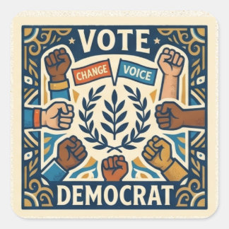 Sticker Carré Couronne de laurier de vote pro-démocrate et poing