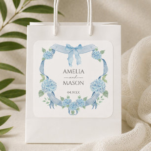 Sticker Carré Couronne de mariage à l'aquarelle avec hydrangea b