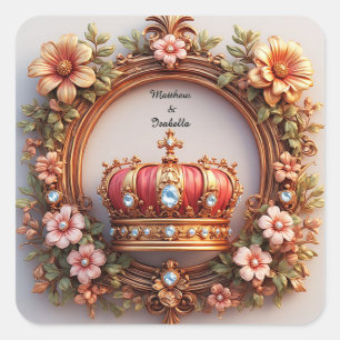 Sticker Carré Couronne de mariage royale encadrée ornée de diama