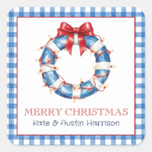 Sticker Carré Couronne de Noël côtière nautique avec gilet de sa