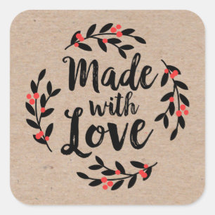 Sticker Carré Couronne de Noël Fabriquée avec papier Kraft d'amo