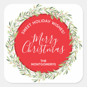 Sticker Carré Couronne de Noël Maison Fête de fin d'année Cuisin