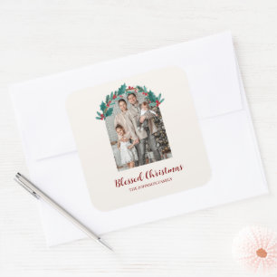 Sticker Carré Couronne de Noël personnalisée avec photo et autoc
