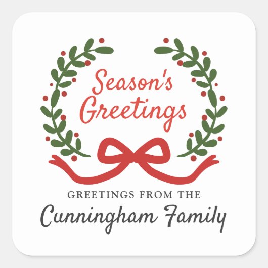 Sticker Carré Couronne de Noël | Salutations de vacances (Devant)