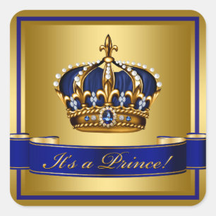 Sticker Carré Couronne de Prince Royal Bleu et Or pour Baby Show