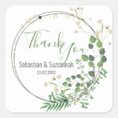 Sticker Carré Couronne de verdure blanche personnalisée Merci  (Devant)