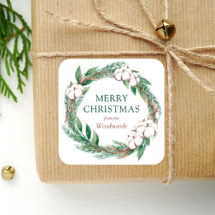 Sticker Carré Couronne de verdure hivernale Joyeux Noël Aquarell