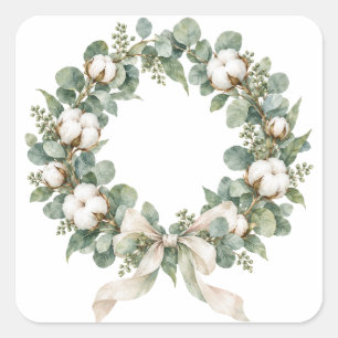 Sticker Carré Couronne d'eucalyptus et de coton