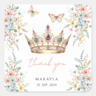 Sticker Carré Couronne d'or Floral Papillon Élégant Shower de Ma