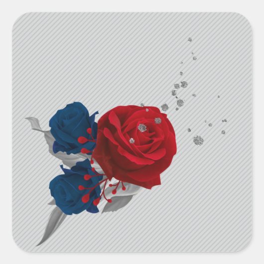 Sticker Carré couronne feuille marine & fleurs rouges gris (Devant)