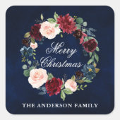 Sticker Carré Couronne florale aquarelle Joyeux Noël Petit (Devant)