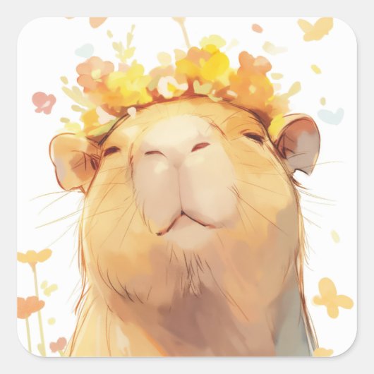 Sticker Carré Couronne florale de capybara (Devant)