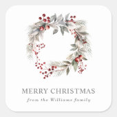 Sticker Carré Couronne florale hivernale en argent rustique (Devant)