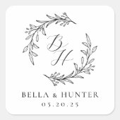 Sticker Carré Couronne florale initiale de mariage monogramme (Devant)