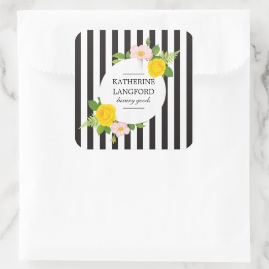 Sticker Carré Couronne florale minimale Salon de beauté rayé (Sac)