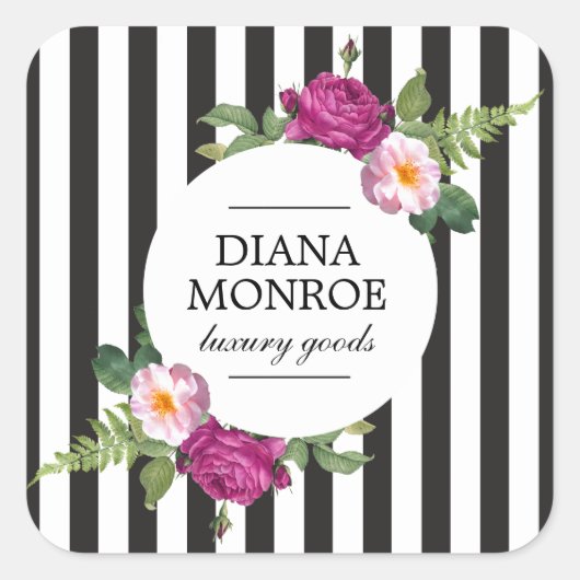 Sticker Carré Couronne florale moderne rayée (Devant)