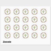 Sticker Carré Couronne florale Monogramme Nom Vert Violet Rose (Feuille)