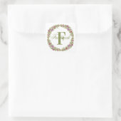 Sticker Carré Couronne florale Monogramme Nom Vert Violet Rose (Sac)