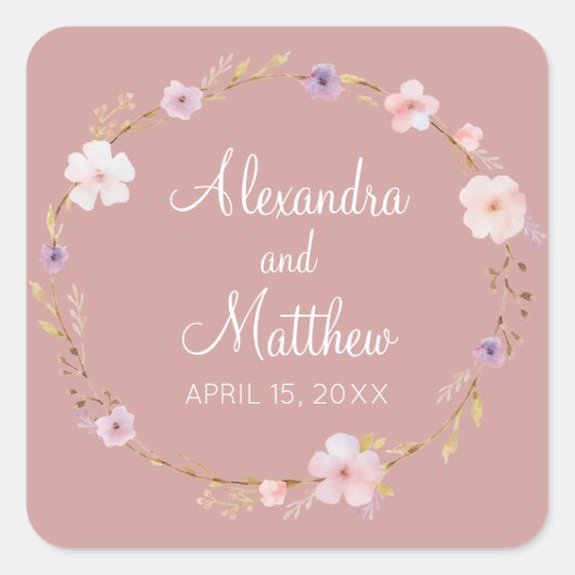 Sticker Carré Couronne Mariage florale (Devant)