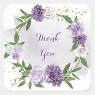 Sticker Carré couronne mauve d'or floral blanc mauve