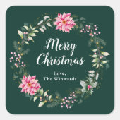 Sticker Carré Couronne rose Poinsettia Joyeux Noël (Devant)