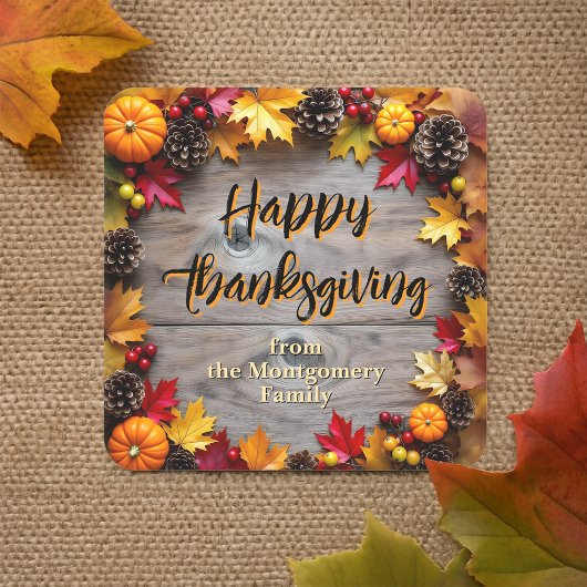 Sticker Carré Couronne rustique d'automne Joyeux Thanksgiving