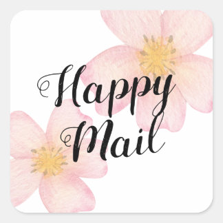 Sticker Carré Courrier Heureux Fleurs Aquarelle Rose