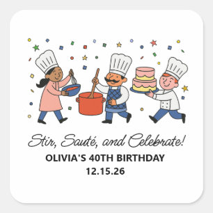 Sticker Carré Cours de cuisine d'anniversaire du chef fantaisist
