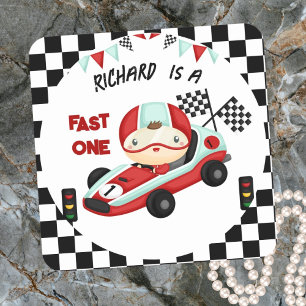Sticker Carré Course de voitures de course thème d'anniversaire