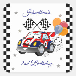 Sticker Carré Course fête d'anniversaire   Voiture de course et 