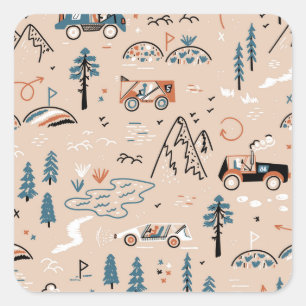 Sticker Carré Course hors route, vintage sans couture.