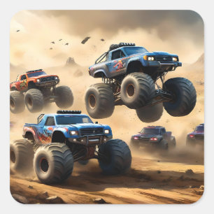 Sticker Carré Courses de Monster Trucks dans le désert,
