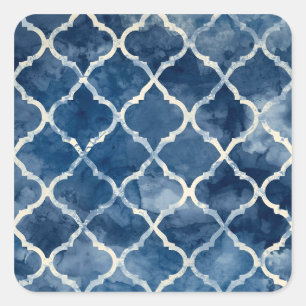 Sticker Carré Coussin Arabesque Trellis - Motif géométrique bleu