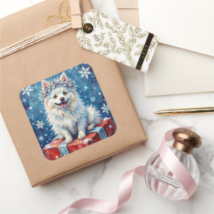 Sticker Carré Coussin de cadeau de fête de chien esquimau améric