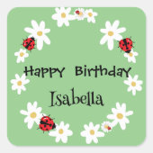 Sticker Carré Coute Polka point Ladybug Daisy Flower fête d'anni (Devant)